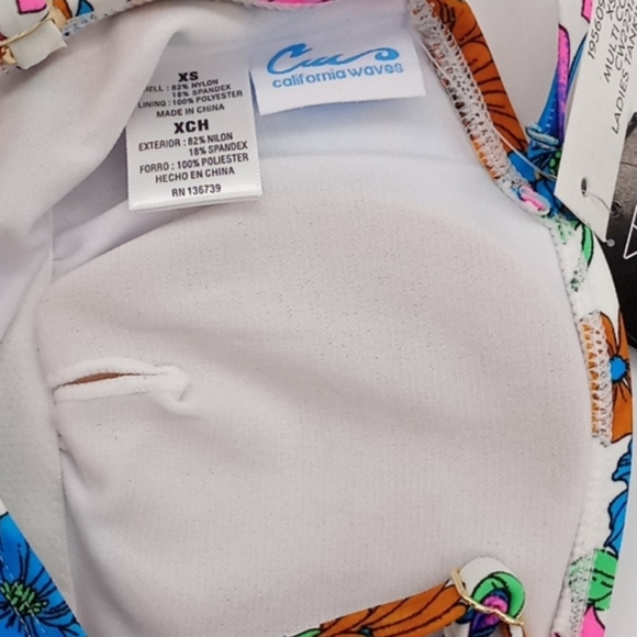 California Waves Floral Hawaii Sunsets Bandeau and Hipster Bikini Set Multi XS - Picture 6 of 10